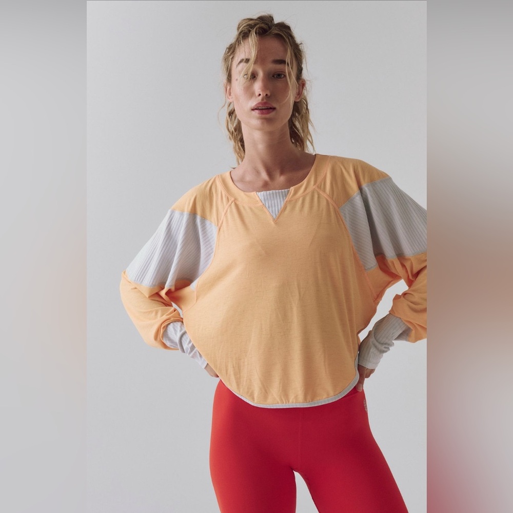 FP Movement by Free People Peach and Light Gray Long Sleeve Top